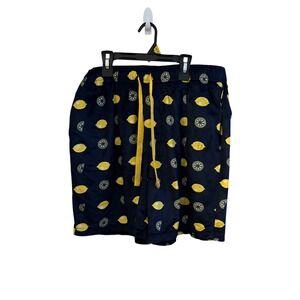 Izod Men's Pajama Shorts Size L Navy Lemon Print Lounge‎ Sleep Bottoms Polyester
